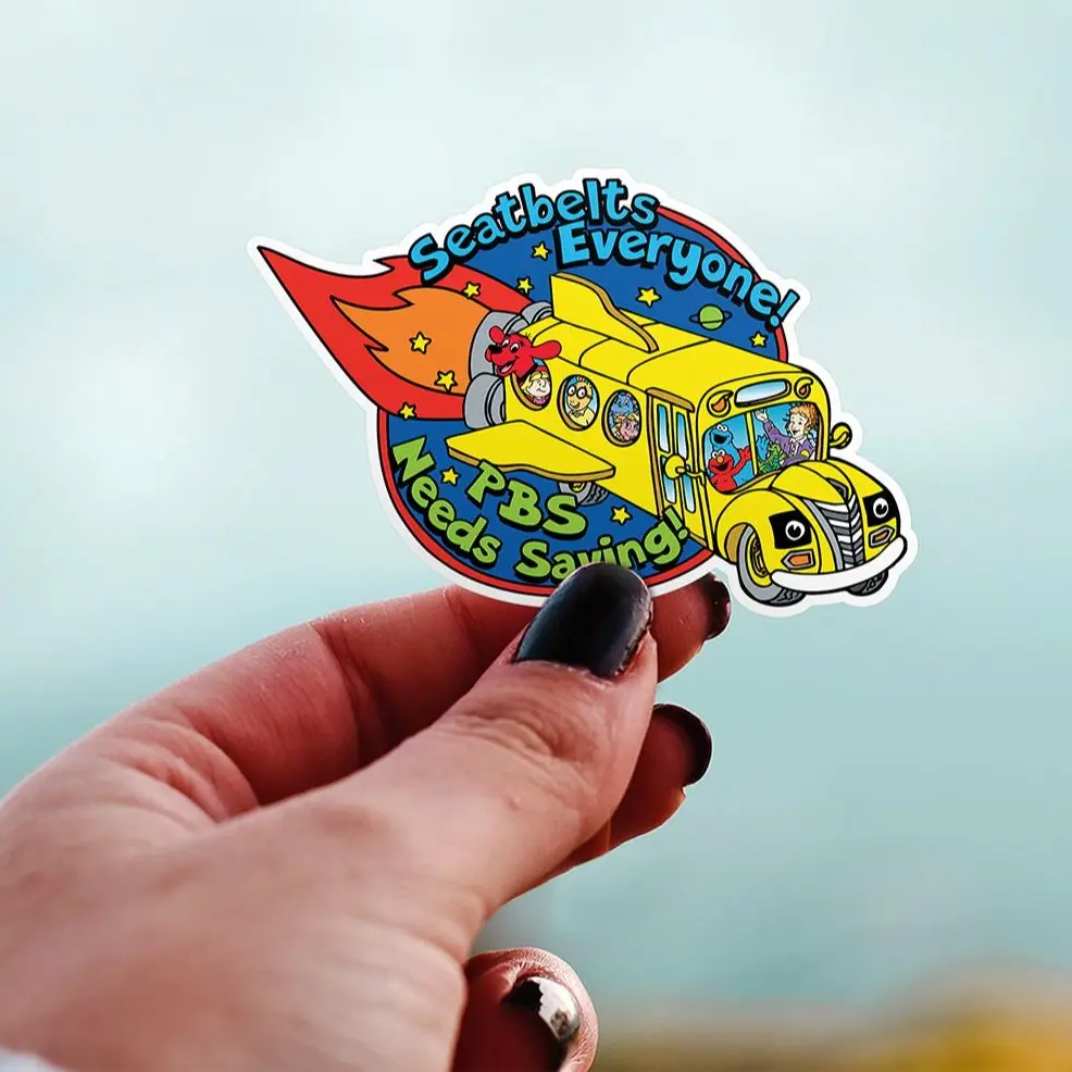 Seatbelts Everyone! Magic School Bus PBS Cartoons Need Saving Stickers | Support Fund Public Broadcasting Decals | 90s Kids Cartoon Sticker