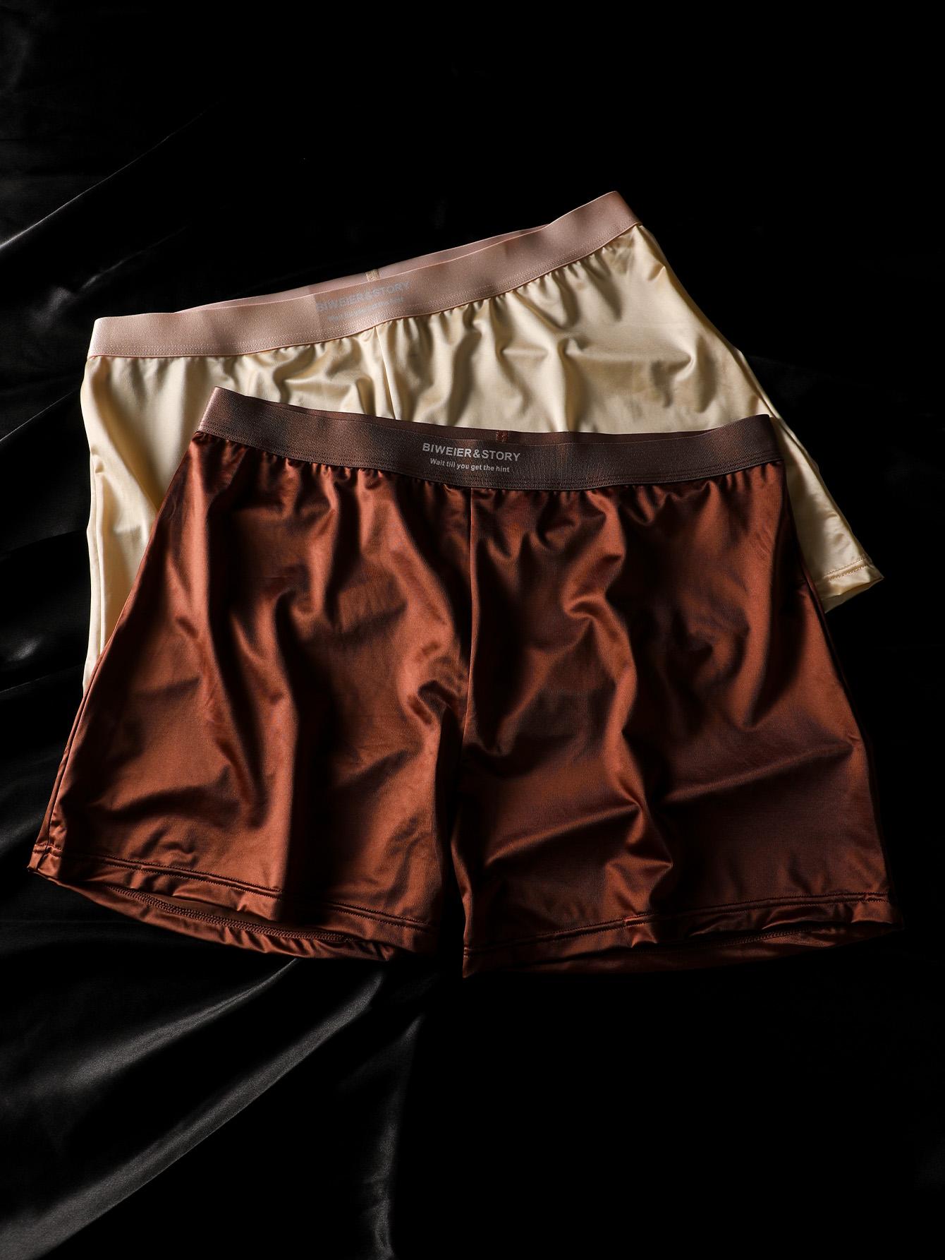 Men’s satin underwear set with elastic design, breathable boxer shorts, soft and comfortable fabric, casual style, suitable for all seasons, ideal for home and vacation use