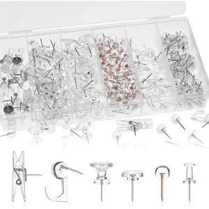290 Pcs Push Pins 6 Style Thumb Tacks Set for Wall Hanging Cork Board Bulletin Board Decorative Steel Point Push Pins for Map Photo Craft Office Home Clear