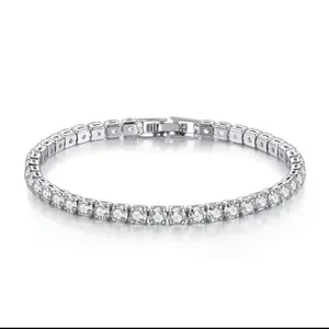 White Gold Plated Cubic Zirconia Diamond Charm Tennis Bracelet for men and women  (4MM width) (17cm length