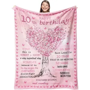 10 Year Old Girl Birthday Gifts Blankets,10th Birthday Decorations for Girl Throw 50"X60", Best Gifts for 10 Year Old Girls, Double Digits Birthday Gifts for 10 Year Old Girls, Teen Girl Gifts
