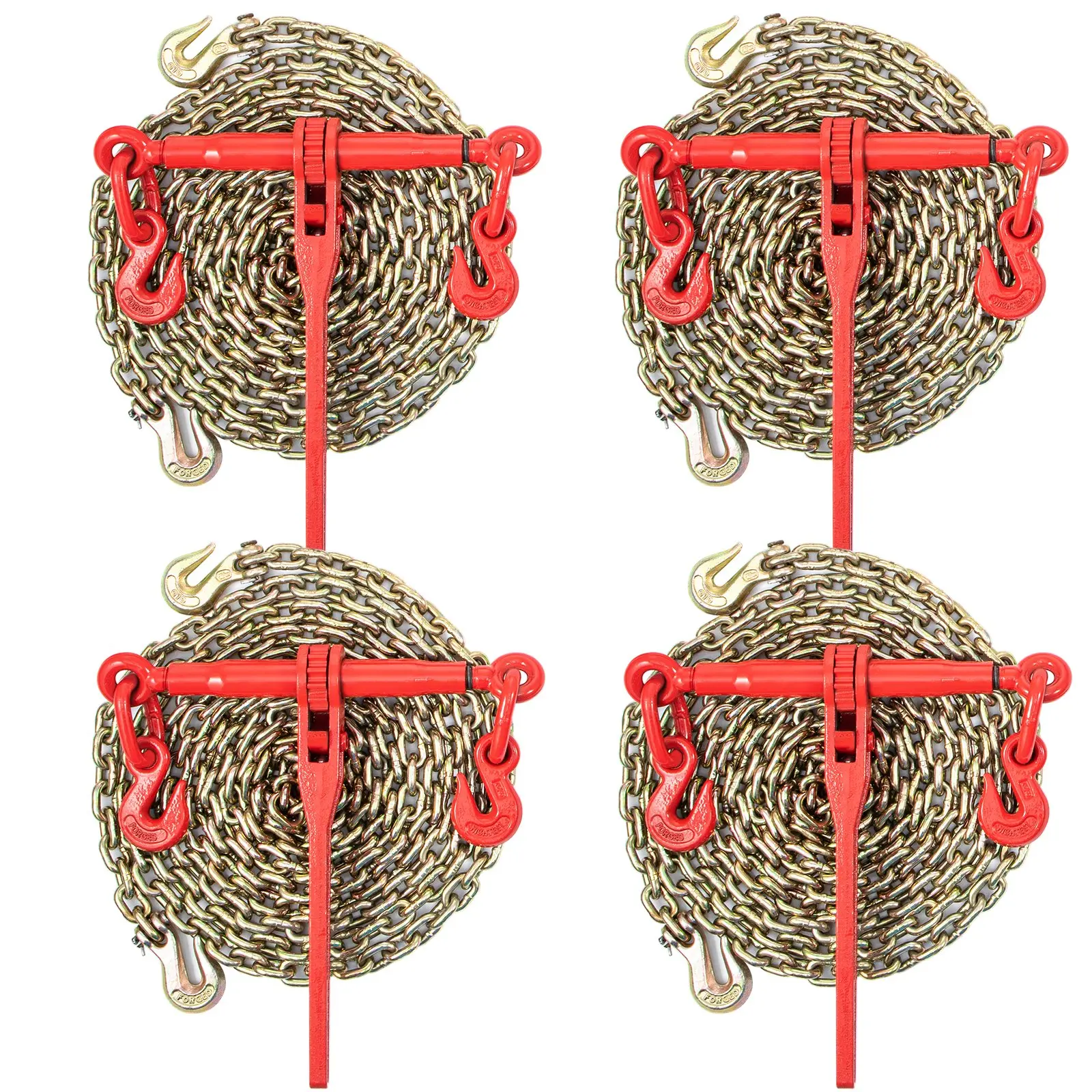 【DealsForYouDays】VEVOR Chain Load Binder, 5/16\" Tie Down Kit with 5400LBS Working Load Capacity and Two Grab Hooks, Includes (4) Ratchet Binders - (4) 21\' Grade 80 Chains, Transport Load Package for Hauling, Towing