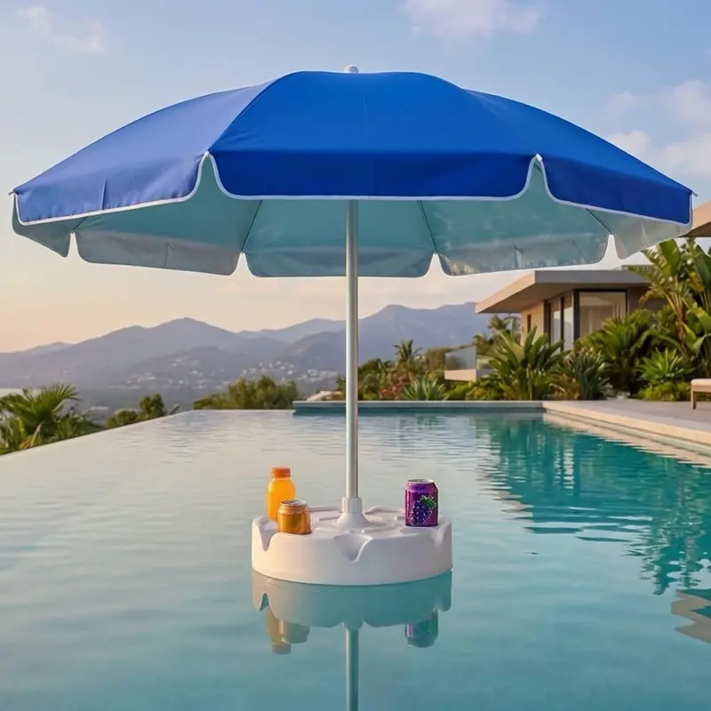 7FT Floating Pool Umbrella with Base, Cup Holder & Easy Carry Bag, Portable In-Pool Shade for Swimming Area, Beach, Navy