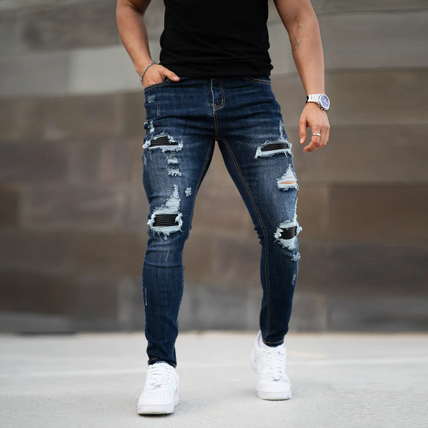 GINGTTO Men's Ripped Skinny Jeans Slim Fit Distressed Denim Pants Fashion Comfort Tapered Leg