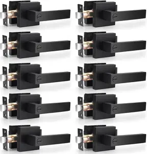 Heavy Duty Flat Black Door Handles Square  Interior Door Levers Bedroom and Bathroom Door Handles Keyless Bed/Bath Lockset (10 Pack)