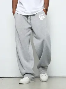 Fashion Letter Print Loose-Fit Straight Leg Sweatpants, Drawstring Waistband, Dual Pockets Casual Sportswear Suitable for Daily Wear and Leisure Activities, Fashion Bottoms, Athleisure Style, Casual Comfy Sweatpants, Casual Street Sweatpants
