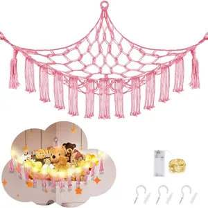 Hammock for Stuffed Animals with LED Light, Kids Room Decor Corner, Pink