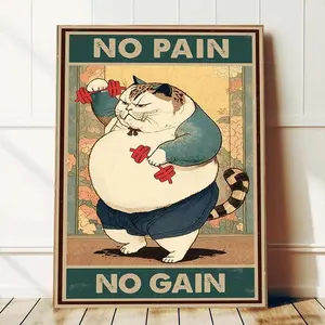 Funny Cat Workout Poster, Gym Cat Poster, Funny Fat Cat Art, Chubby Cat Poster, Weightlifting Poster, Bodybuilding Poster, Fitness Cat Art