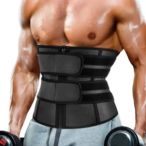 Men's Breathable Rubber Sports Waist Belt, Fashion Faux Leather Fitness Belly Control Cinch Belt, 5 Straps Sweat Enhancing Outdoor Waistband