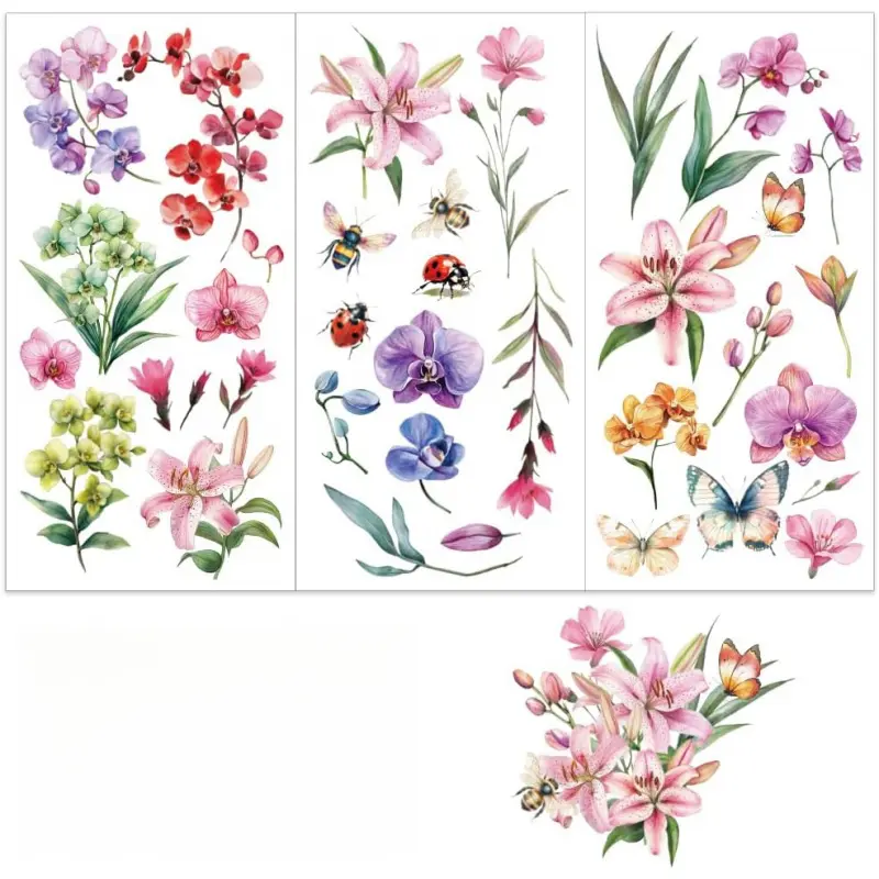 3pcs/Set Phalaenopsis Rub on Transfers for Furniture and Crafts 6x12 Inch Flower Furniture Decals Transfer Stickers Lily Rub on Decal  for Wood Furniture Home Decoration