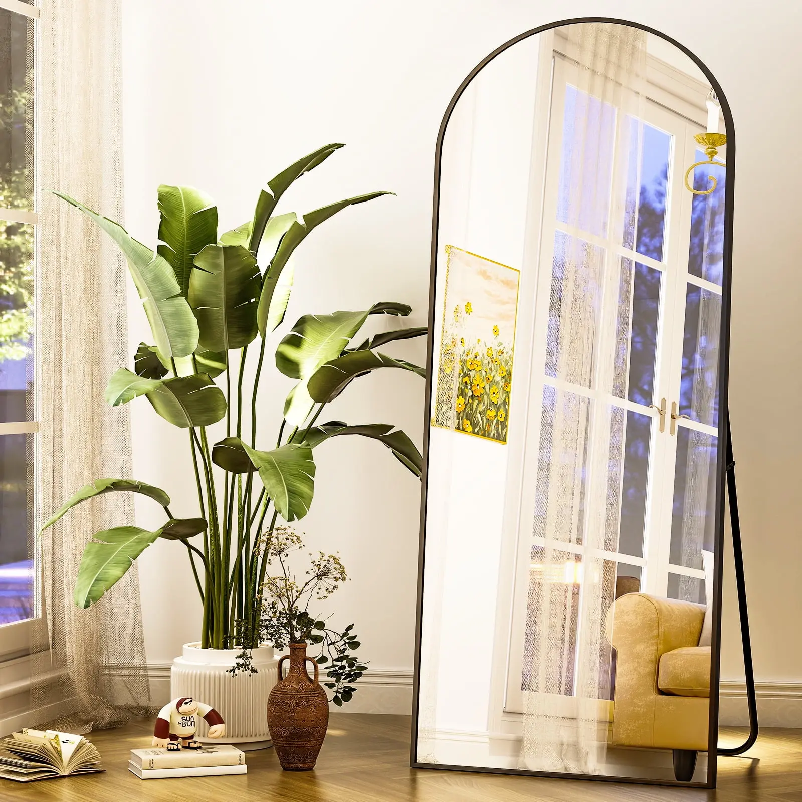 BEAUTYPEAK Arched Full Length Floor Mirror 64"x21.1" Full Body Standing Mirror