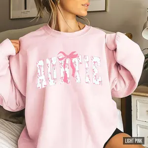 Pink Auntie Bow Sweatshirt, Women's Crewneck, Cute Women's Sweater - Shades for Everyone - Universal Appeal Garments - Functional Fashion