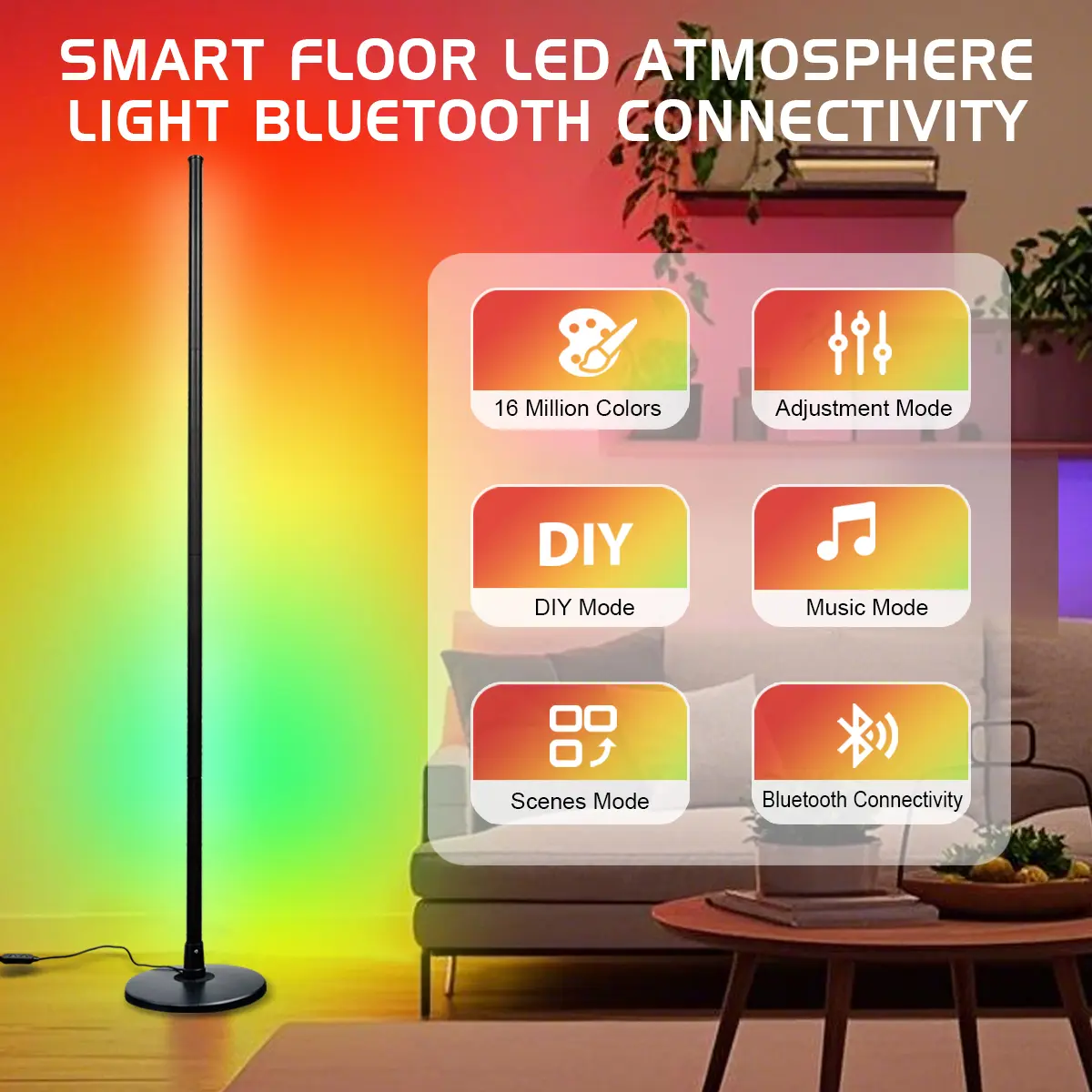 360° Smart RGB Corner Lamp with Music Sync & Timer | 16M Custom Colors, Dual Control Dimmable Floor Light for Living Room & Game Room