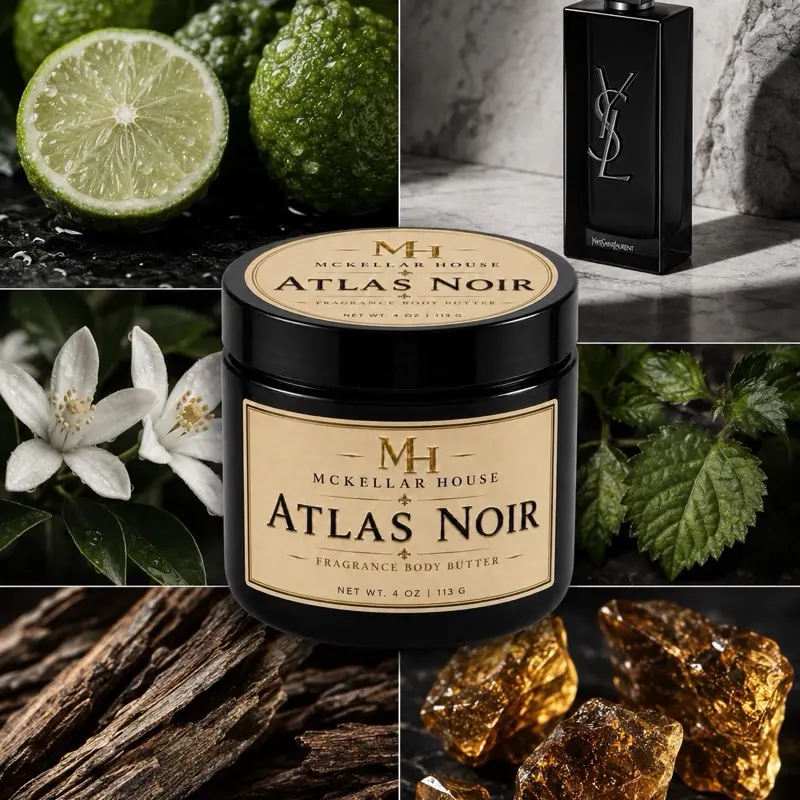 Atlas Noir Luxury Fragrance Body Butter – Bergamot, Orange Blossom & Warm Woods – 4 oz