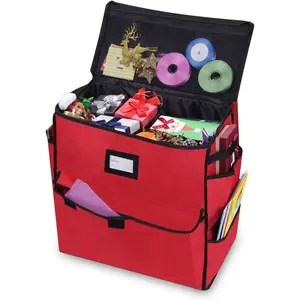 Christmas Storage Organizer, Gift Bags, Bows, Ribbons and Wrapping Accessories Container (Red)