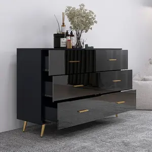 6 Drawer Dresser, 31" Tall Dresser & Chest of Drawers, Modern Dresser with Golden Handle and Legs, Vertical Dresser Storage Cabinet for Living Room, Entryway, Hallway, (Black)