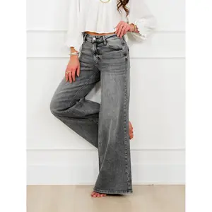 Judy Blue Stormy Days Mid Rise Gray Palazzo Jeans with Split Back Yokes