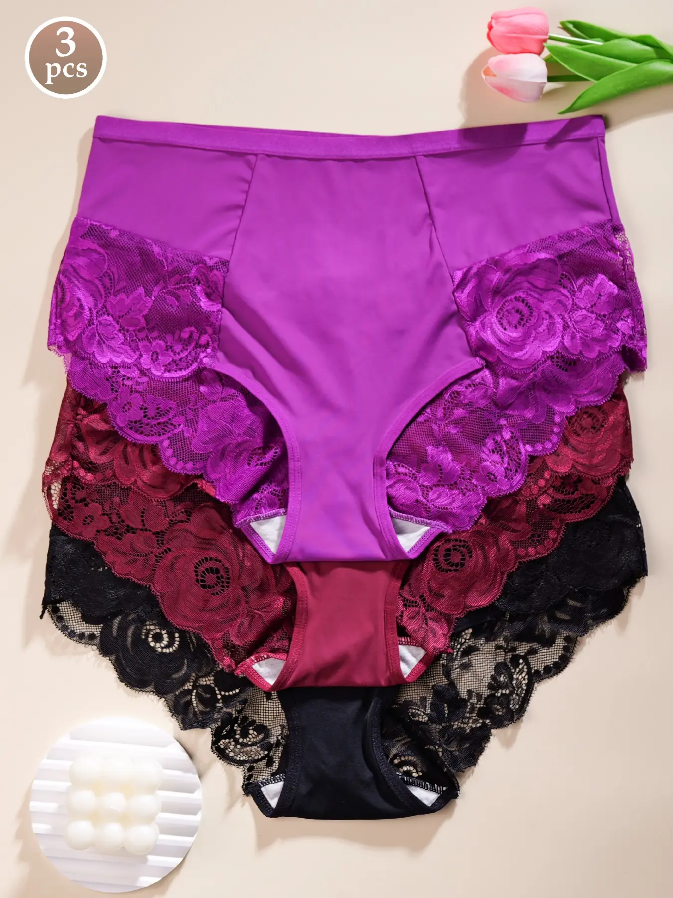 【0XL-5XL】Women's High-Waisted Feminine Aesthetic Contrast Lace Underwear Lingerie Set High Rise Panties, Ultra-Comfortable Elastic All-Seasons Design, Perfect for Daily Wear & Casual Style, Intimates Panties