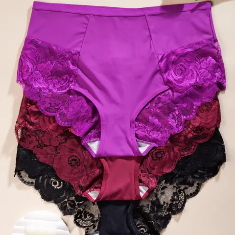 【0XL-5XL】Women's High-Waisted Feminine Aesthetic Contrast Lace Underwear Lingerie Set High Rise Panties, Ultra-Comfortable Elastic All-Seasons Design, Perfect for Daily Wear & Casual Style, Intimates Panties