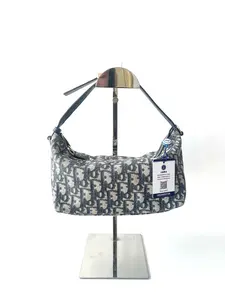 Pre-owned Dior Travel Nomad Pouch Blue Oblique Jacquard Hybrid Design with Adjustable Top Handle & CD Buckle Medium Size for Phone, Card Holder, Sunglasses & Lipstick
