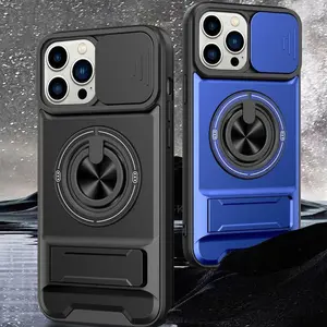 Phone Case: Hard Magnetic Support Protect the Lens Case for iPhone 17Air/17Pro Max/16/16E/15/14Plus/13/12/11Pro Max Armor Shockproof Double Support Ring Rotation Compatible Cover