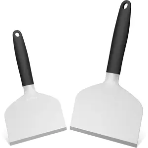 Stainless Steel Griddle Scraper, 5.3" & 4.5" Wide, Heavy Duty Metal Scraper,   and Full Tang  Handle,  BBQ Cleaning Kit for Flat Top Grill & Griddle Accessories (2 Pack)