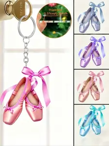 2d Flat,  Ballet Dance Shoes Acrylic Keychain - Stainless Steel Chain, Cute 2d Flat Design In Multiple Colors, Perfect For Backpacks, Cars, Phones, Keys - Ideal Gift For Birthdays, Anniversaries, Parties, Halloween, Christmas, Festivals