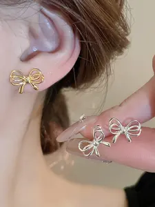 Elegant Silver Color Butterfly Earrings, Hypoallergenic Studs with Bow Design, Perfect for Women, Party Wear & Daily Use