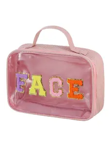 Letter Patch Makeup Bag, Transparent Multi-Functional Travel Kit, Large Capacity Cosmetic Organizer, Outdoor Handheld Storage Case, Travel Cosmetic Bags