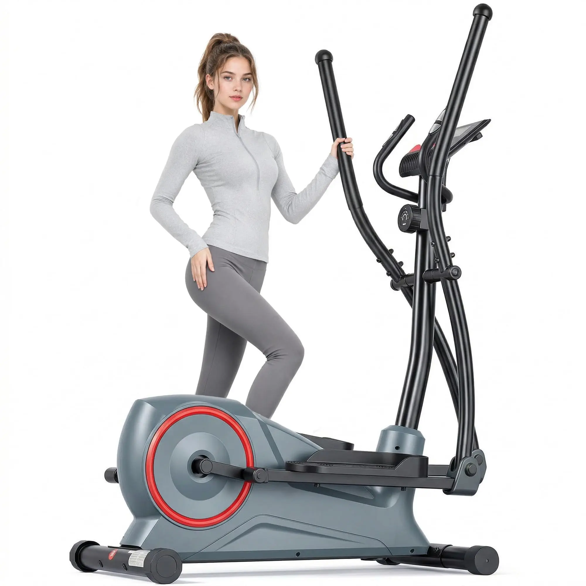 BODIOO Unisex Compact Elliptical Trainer with 8 Levels Magnetic Resistance, LCD Monitor, Pulse Tracking, Quiet Operation & Transport Wheels for Home Gym Fitness