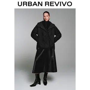URBAN REVIVO Women's Hooded Quilted Down Jacket - Long-Sleeve Chic Coats, Casual Outerwear for Women
