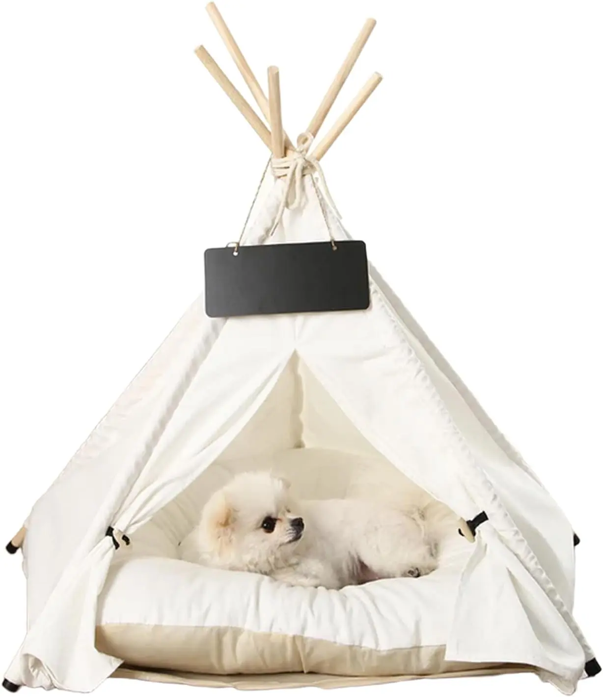 Norvianic White Cozy Indoor Pet Teepee Bed - Multi-Functional Pet Shelter with Plush Pad, Portable for Cats and Small Dogs