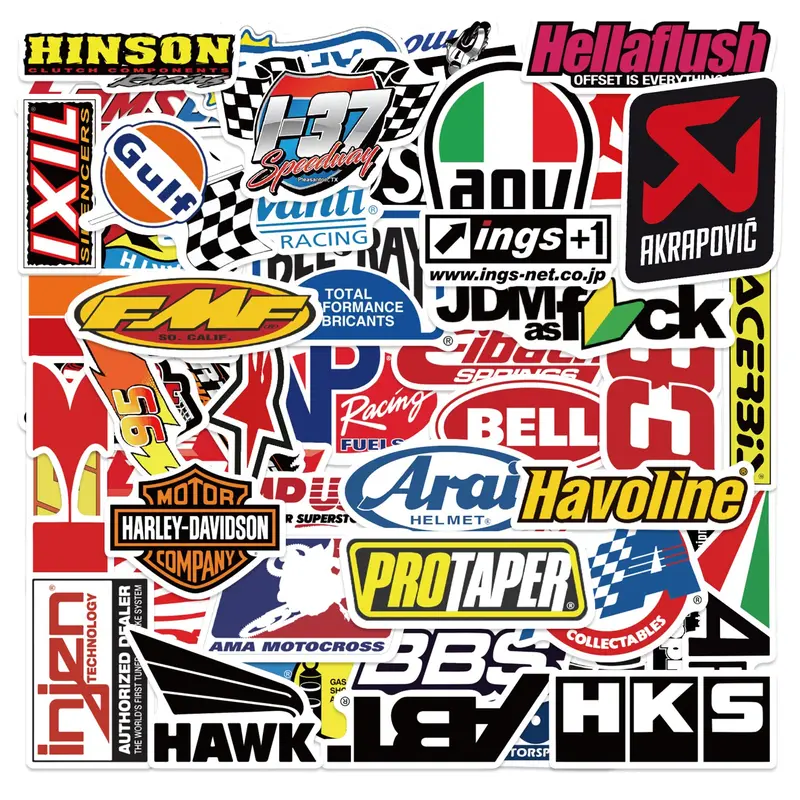 50pcs JDM Car Modification & Racing Brand Stickers Pack, Waterproof Motorcycle & Auto Logo Decals, Automotive Decals for Helmet, Laptop, Car Window & Tool Box, Tuner Gift, Decal For Cars