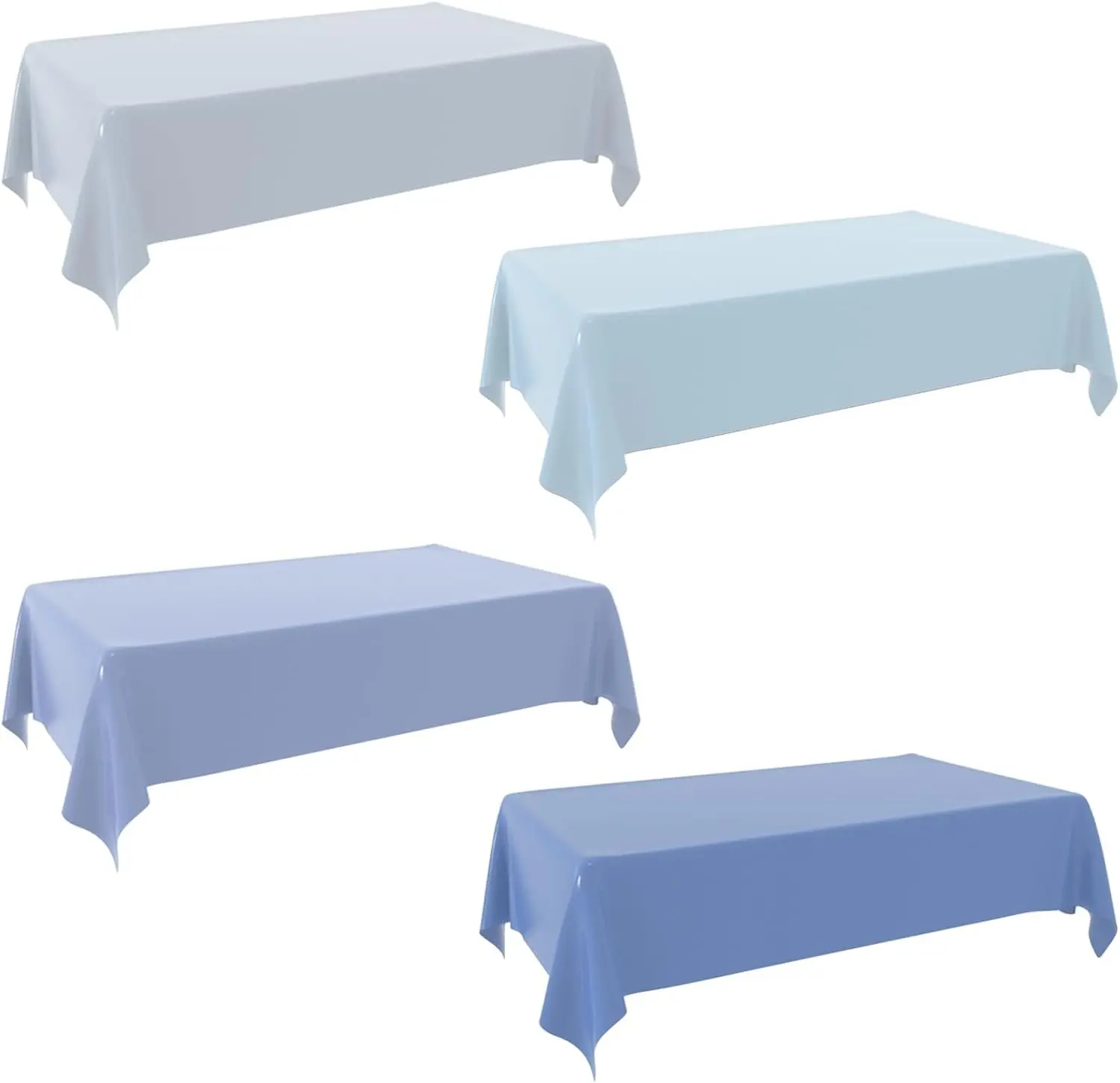 4 Blue Tablecloths, Dusty Blue Disposable Plastic Table Cloths, 4 Color Gradient Tablecloths for Bride Wedding, Birthday, Picnic Party, 54 X 108 Inches Rectangular Table Cloths