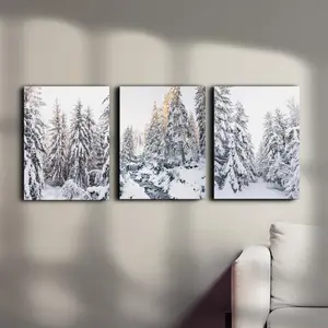 Winter Forest Pattern Canvas Painting without Frame, 3 Counts/set Snow Covered Tree Pattern Wall Art, Wall Decor for Home Living Room Bedroom, Ornaments