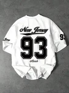 Men's Letter & Number Print Round Neck Tee, Regular Fit Casual Short Sleeve Crew Neck T-Shirt for Summer, Fashion Men's Top for Daily Wear, Athletic Sports Clothing