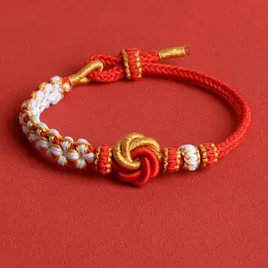 Bracelet Kit Featuring a Lucky Peach Blossom Design with a Golden Pendant And Mandala Knot, Including Thread And Beads for Crafting