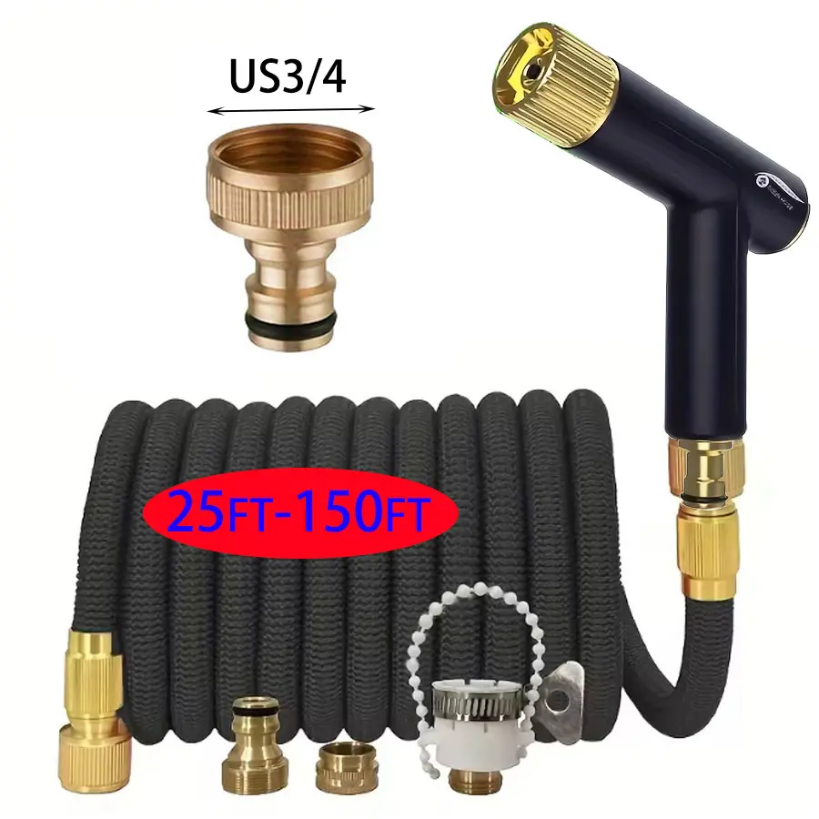 Expandable Garden Hose, High Pressure Car Wash Wand, Multi-Function Spray Nozzle, Outdoor Yard Watering Sprinkler System, Collapsible Garden Hose
