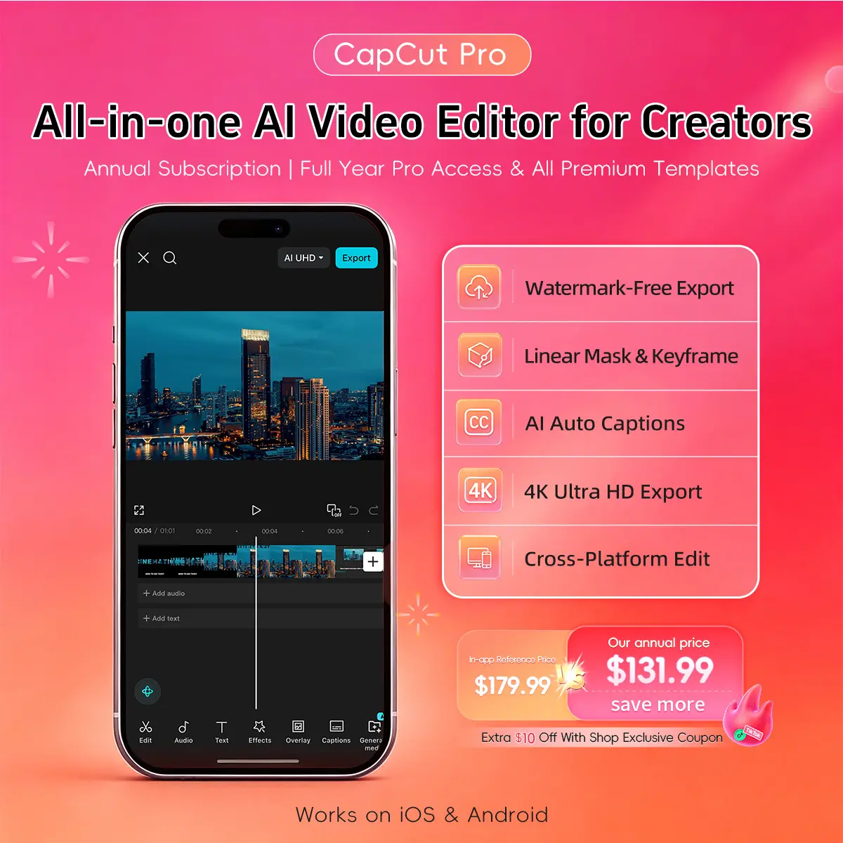 CapCut Pro Annual Plan - Full Access on Mobile/Desktop/Web, No Watermark, AI Video Editing Tools for Short Videos