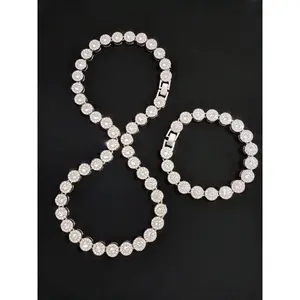 2 Pieces/Set Unisex Alloy Rhinestone Round Necklace and Bracelet, Street Style Jewelry for All Seasons, Fashionable Jewelry Set