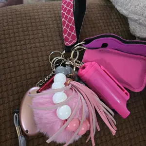 Charming Keychain Set with Pink Fur Tassels and Beads - Perfect for Everyday Use and Stylish Accessory