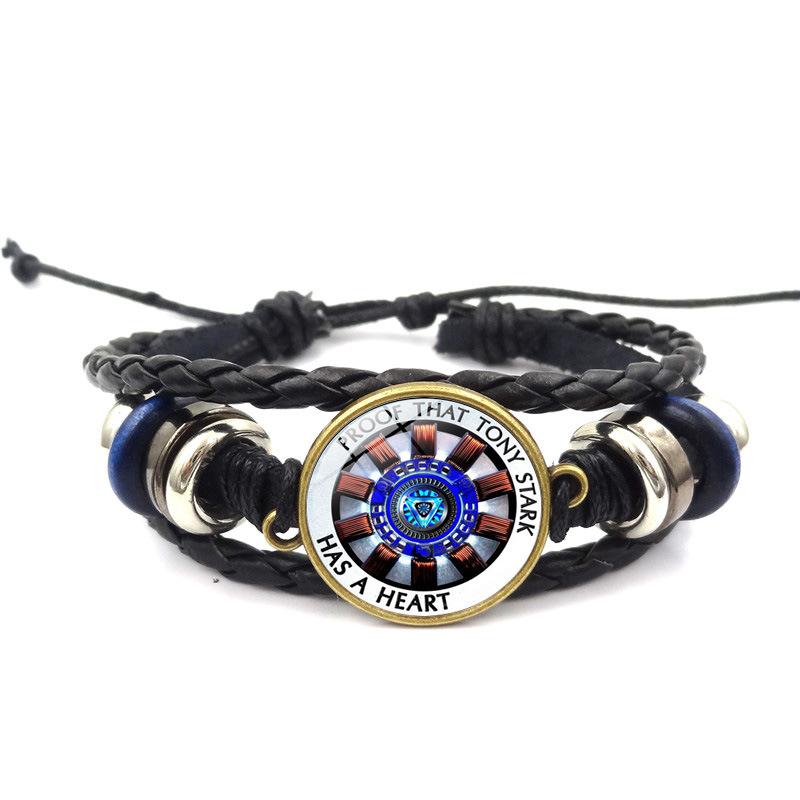 Avengers Iron Man Heart-Shaped Time Gem Energy-Accumulating Leather Bracelet Woven Hand Accessory Wholesale