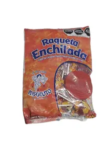 Miguelito Raqueta Enchilada Hard Caramel Grosella Flavored With Chili Lollipop Mexican Candy 40 Pieces