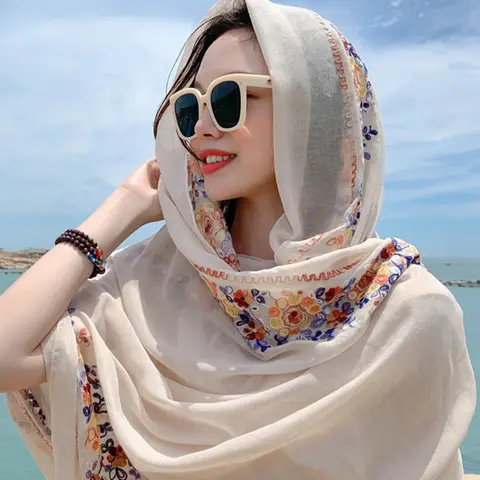 Mother's Day Gift Elegant Floral Embroidered Scarf Shawl for Women, Multi‑Functional for Outdoor Use, Perfect Beach Wrap, Floral Pattern Shawl