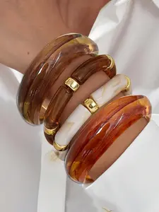 Women's Resin Acrylic Elastic Bracelet Set, Vintage Simple Design, Perfect for Daily Wear & Gifts, Stackable Hand Jewelry