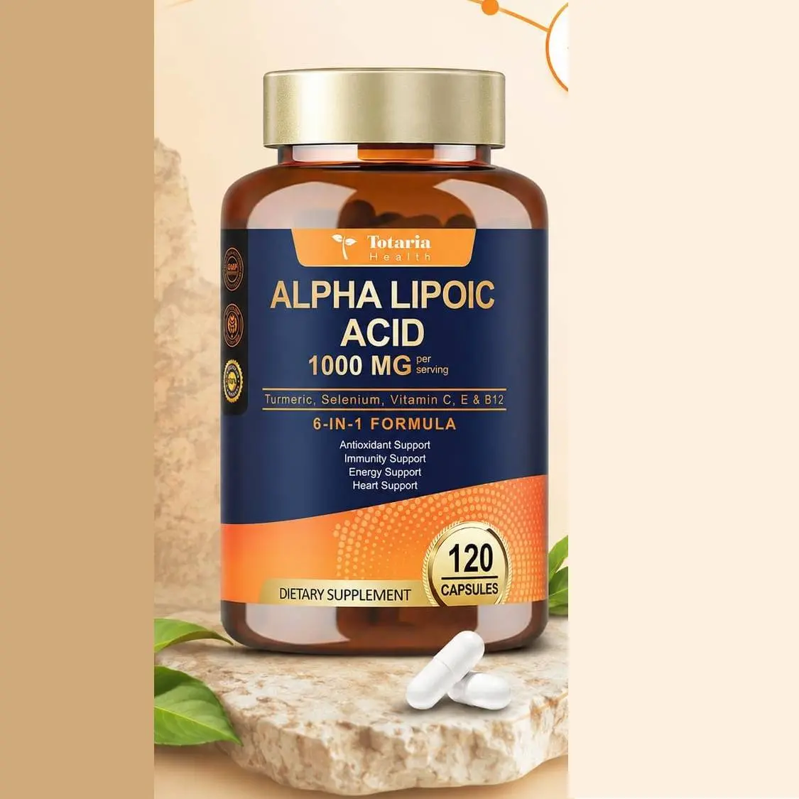 Totaria Alpha Lipoic Acid 1000mg - ALA Supplement Antioxidant for Neuropathy Support Nerve Health, Liver Detox, Antioxidant, Metabolism and Cell Energy, Anti-Aging - Non-GMO, Gluten Free, Vegan Safe