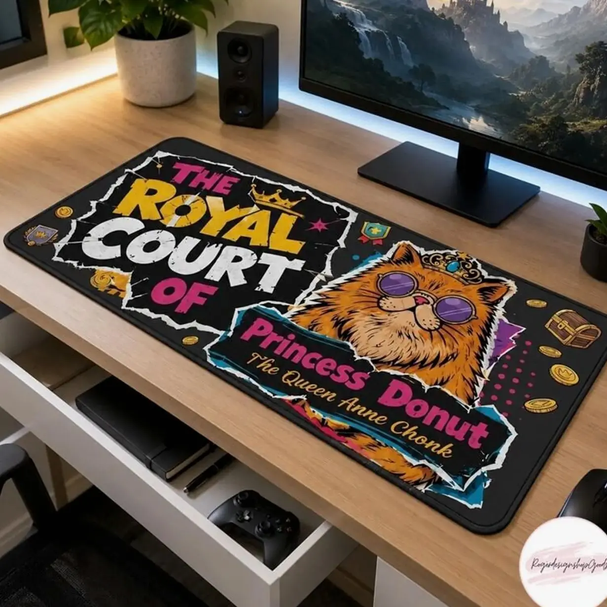 New Achievement Dungeon Desk Mat, DCC Gaming Mouse Pad, Princess Donut Mongo Desk Pad, Keyboard Mat, Fantasy Gamer Setup Decor