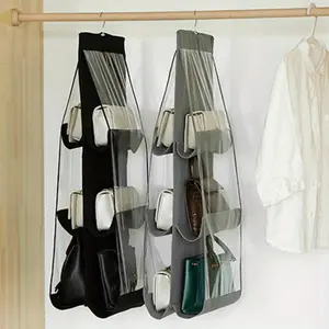 1pc 6 Pockets Hanging Purse Handbag Organizer Clear Hanging Shelf Bag Collection Storage Holder Purse Bag Wardrobe Closet Space Saving Organizers