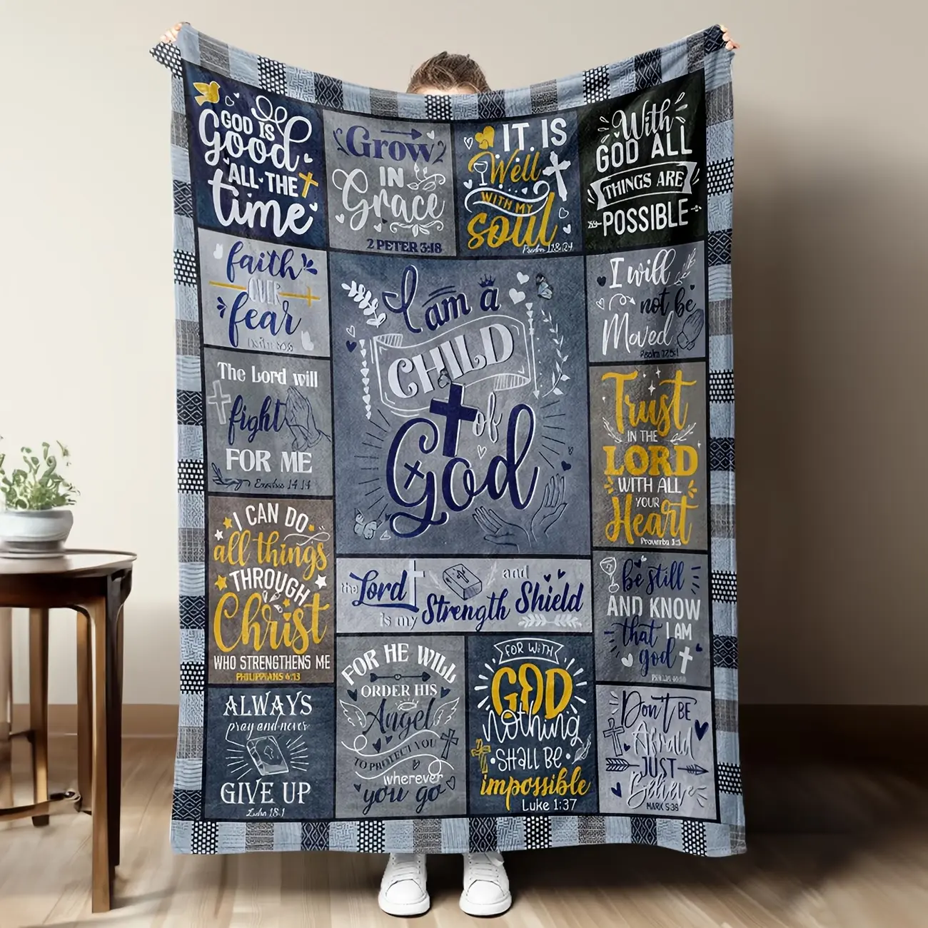 1pc Boys' Christian Gift Blanket Suitable for Boys & Pastor - I Am A Child of God Throw Blanket, Soft Flannel Religious Baptism Birthday Christmas Bible Gift, - Bedspread for, Church Events, Catholic Faith