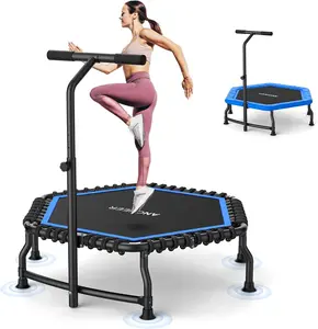 【Summervibes】ANCHEER Trampoline, 50'' Rebounder Trampoline for Adult with Bar, Indoor Mini Trampoline, 550LBS Fitness Trampoline with Bungee, Jumping Cardio Equipment, Exercise Trampoline at Home Gym